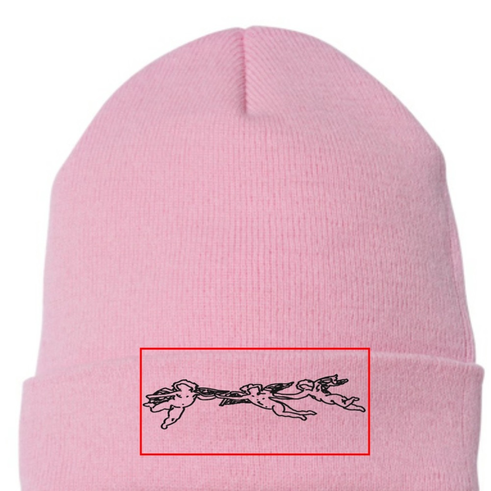 Pink beanie with cherubs